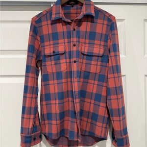 Quince Blue and Red Plaid Button-Down Shirt